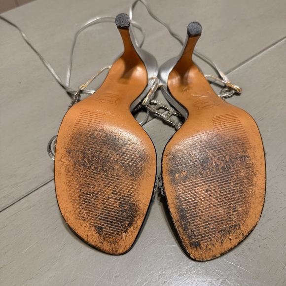 Stuart Weitzman - Crystal+Leather Silver Slings - Picture 8 of 10